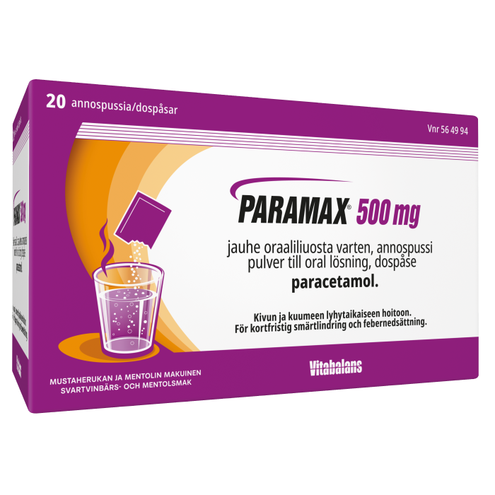 PARAMAX jauhe oraaliliuosta varten, annospussi 500 mg 20 kpl