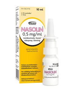 NASOLIN nenäsumute, liuos 0,5 mg/ml säilytysaineeton 10 ml