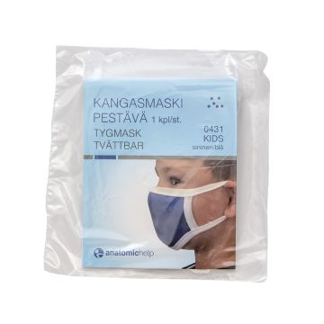 Kangasmaski pestävä lasten koko 100 % puuvilla sininen 1 kpl