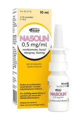 NASOLIN nenäsumute, liuos 0,5 mg/ml säilytysaineeton 10 ml
